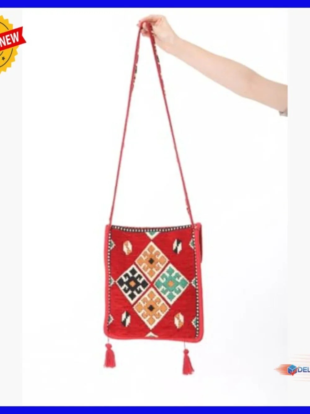 Kilim Pattern Hobo Shoulder Bag Bohemian Textile Purse Crossbody 35x40 cm